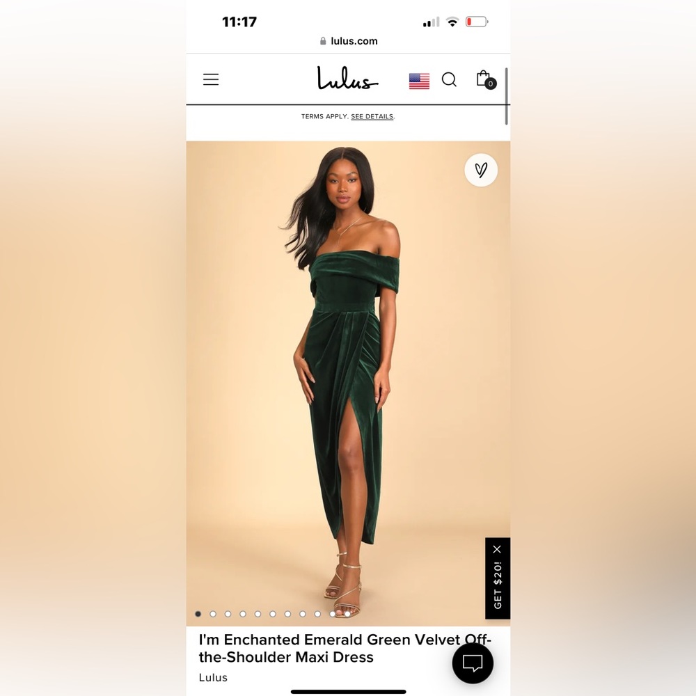 I'm Enchanted Emerald Velvet Off-the-Shoulder Maxi Dress